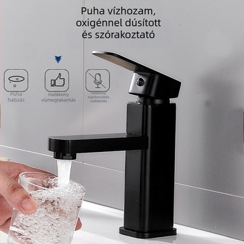 Négyzet alakú mosdócsaptelep, egycsapos keverő, SF-02, rozsdamentes acél, kerámiás patron, 0–99°C