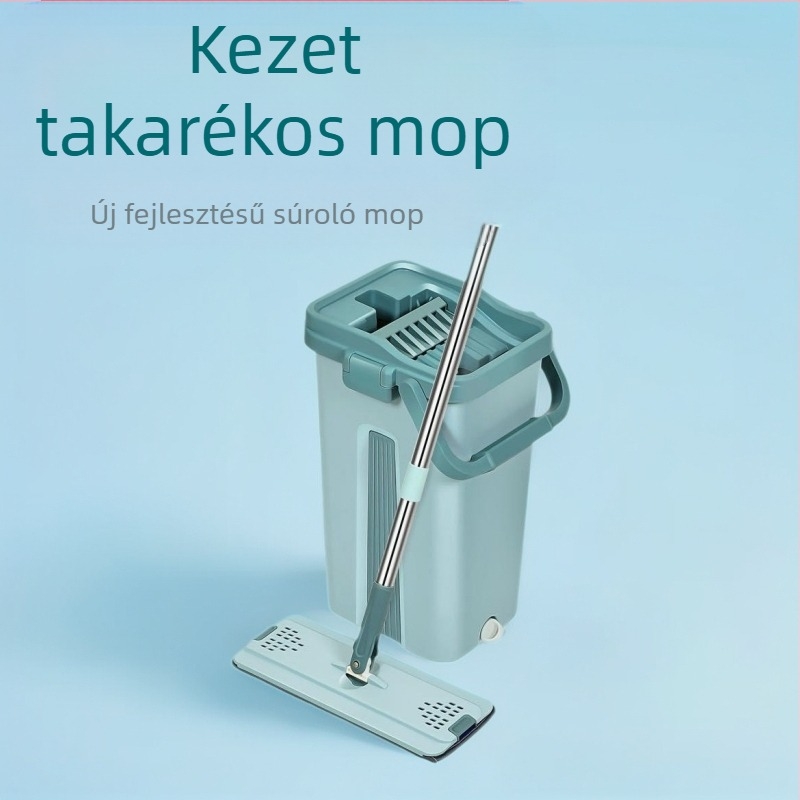 Lapos mop Thai shide – mikroszálas, rozsdamentes acél nyelet, szárítási arány 50–60%, Velcro típusú porfogó rögzítés