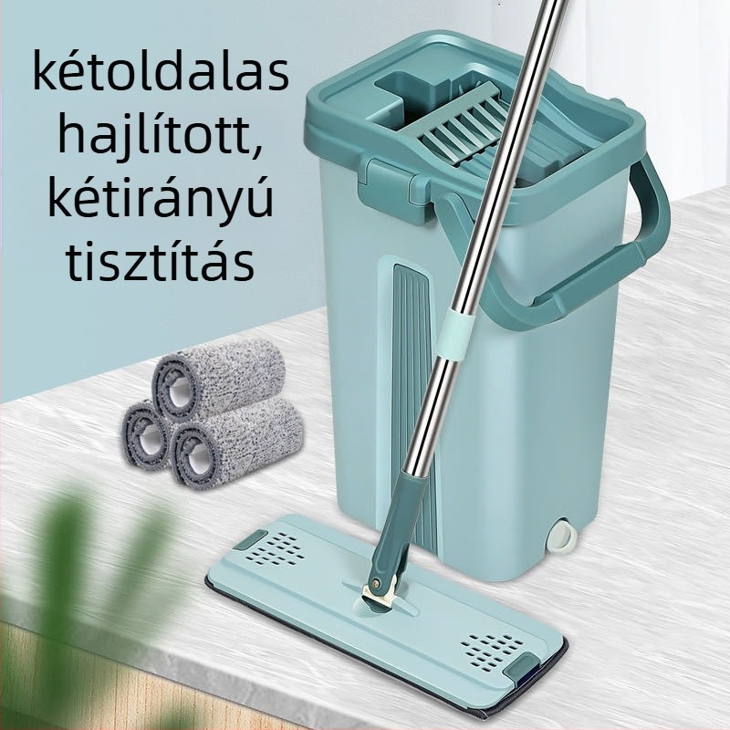 Lapos mop Thai shide – mikroszálas, rozsdamentes acél nyelet, szárítási arány 50–60%, Velcro típusú porfogó rögzítés