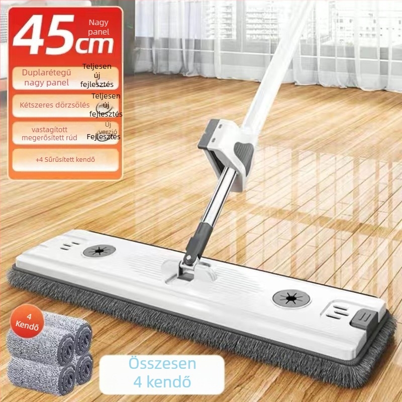 Lapos mop Thai shide – mikroszálas, rozsdamentes acél nyelet, szárítási arány 50–60%, Velcro típusú porfogó rögzítés