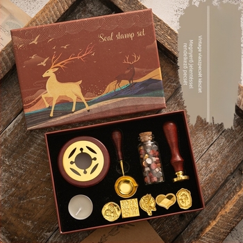 Autonomy viaszkpecsét készlet fa fogantyúval — retro jávorszarvas motívum, modern minimalist stílus, üzleti ajándékhoz, IP licenc nélkül