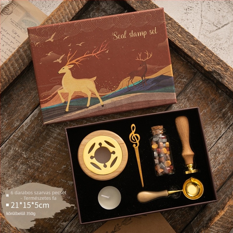 Autonomy viaszkpecsét készlet fa fogantyúval — retro jávorszarvas motívum, modern minimalist stílus, üzleti ajándékhoz, IP licenc nélkül