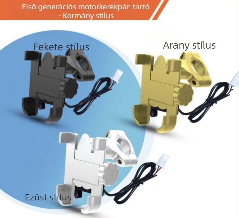Elektronikus járművekhez készült telefontartó alumínium ötvözetből - ütésálló, töltő verzió, navigációs telefon-tartó