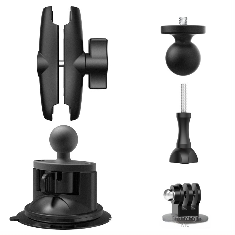 Motoros szívócsapos tartó 25 mm gömbfejjel telefonhoz és kamerához, nylon+rost konstrukció, kormányhoz rögzíthető, multifunkcionális kameraoszlop