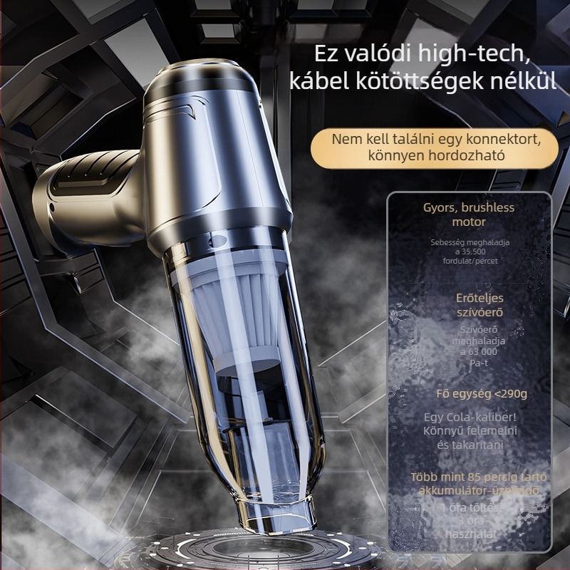 Vezeték nélküli autó- és otthoni porszívó, brushless motor, 5000 Pa szívóerő, beépített 1600-2000 mAh akkumulátor, USB-tápellátás