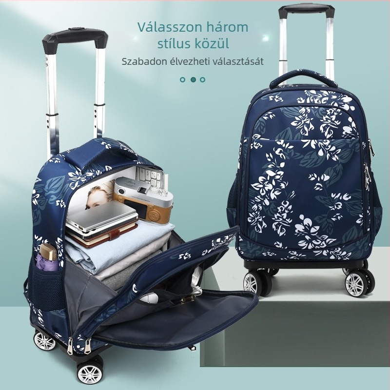 Uniszex iskolai hátizsák görgőkkel — vízálló, terhelést csökkentő, Oxford anyagból, az általános iskolában tanulók számára