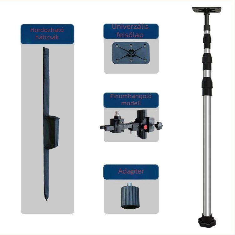Lézeres szintező háromlábú állvány, állítható magasságú, infravörös tartó, megerősített teleszkópos rúd, univerzális mennyezetre szerelhető