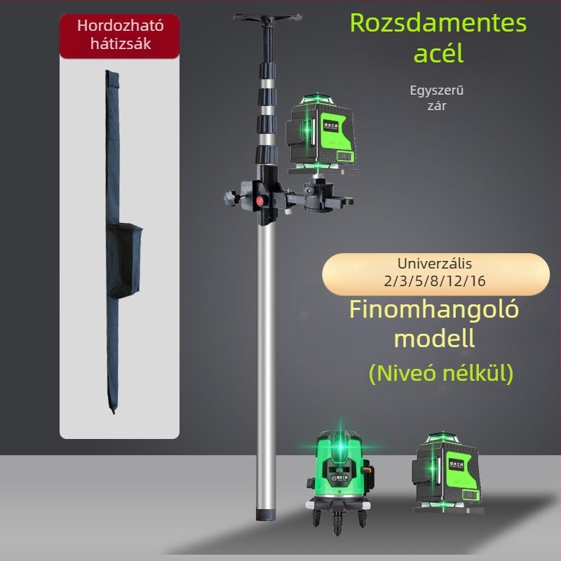 Lézeres szintező háromlábú állvány, állítható magasságú, infravörös tartó, megerősített teleszkópos rúd, univerzális mennyezetre szerelhető
