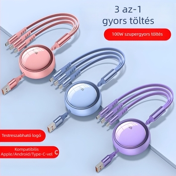 100W-os 3-in-1 hajlítható adatkábel gyors töltéshez – Lightning, USB-C és Micro USB csatlakozókkal