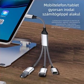 USB-C háromportos OTG hub, USB 2.0 interfész, rézmagú kábel, 28 cm hosszú