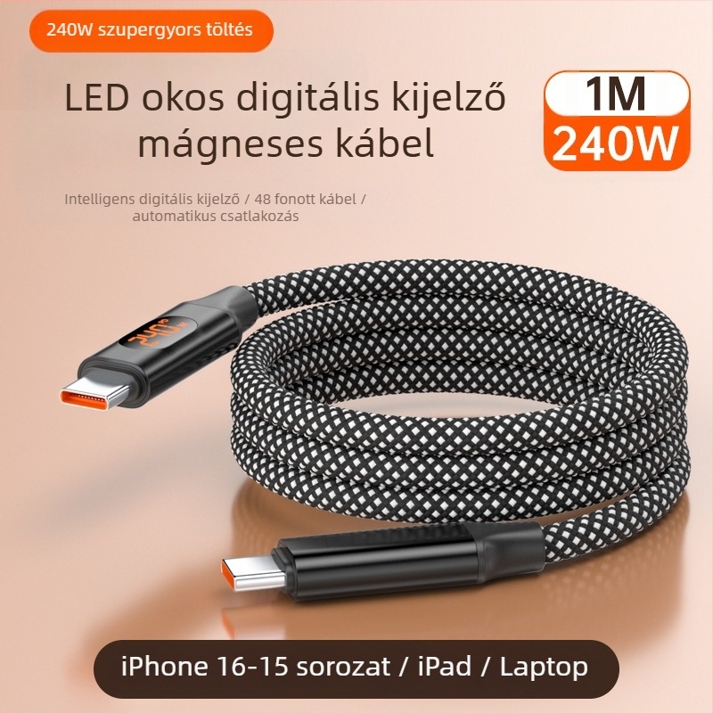65W digitális kijelzővel ellátott 4–az–1-ben USB-C és Lightning kábel, cinkötvözet, kettős kimenet