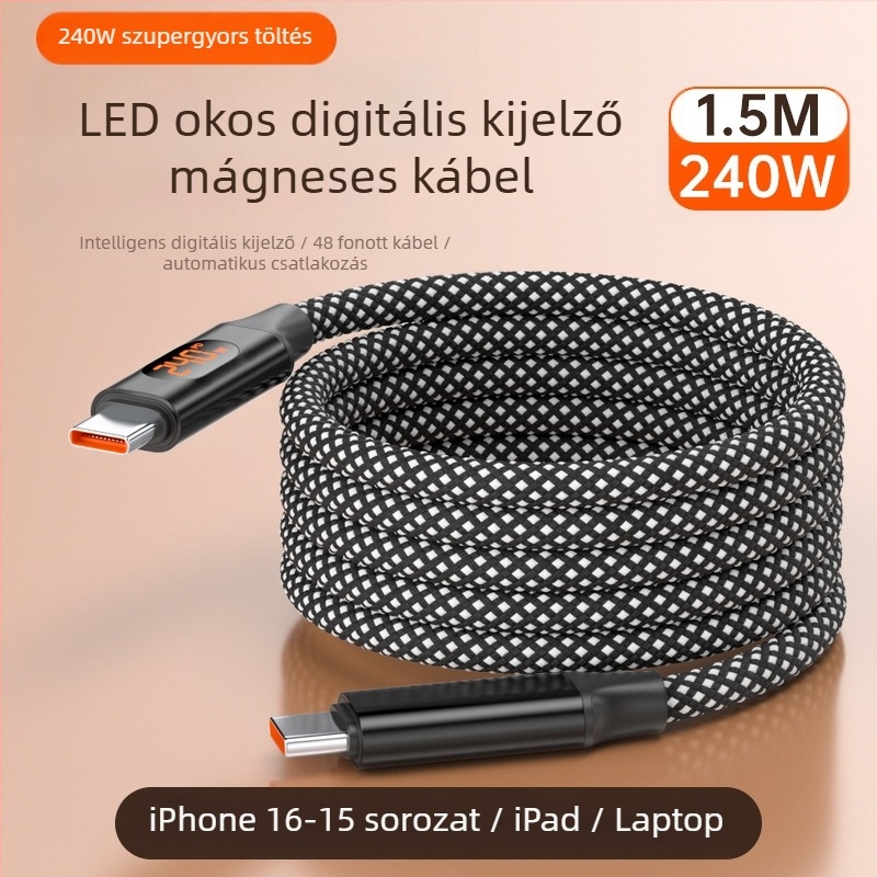 65W digitális kijelzővel ellátott 4–az–1-ben USB-C és Lightning kábel, cinkötvözet, kettős kimenet