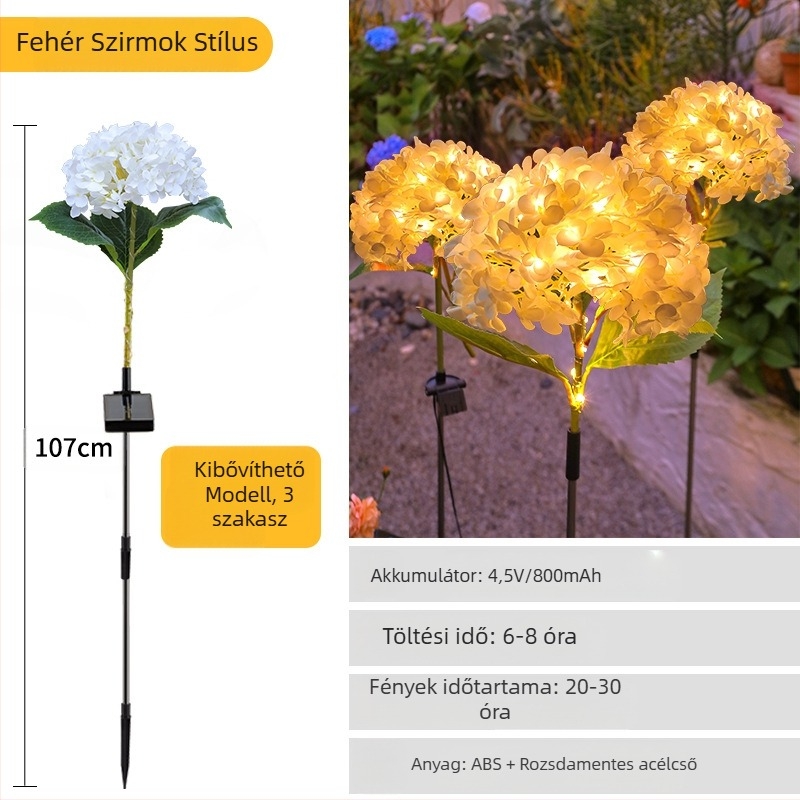 Napelemes kültéri kerti lámpa LED-ekkel, talajba szúrt állvány, gumírozott kivitel, IP65, Modell 03, több mint 36 óra működés