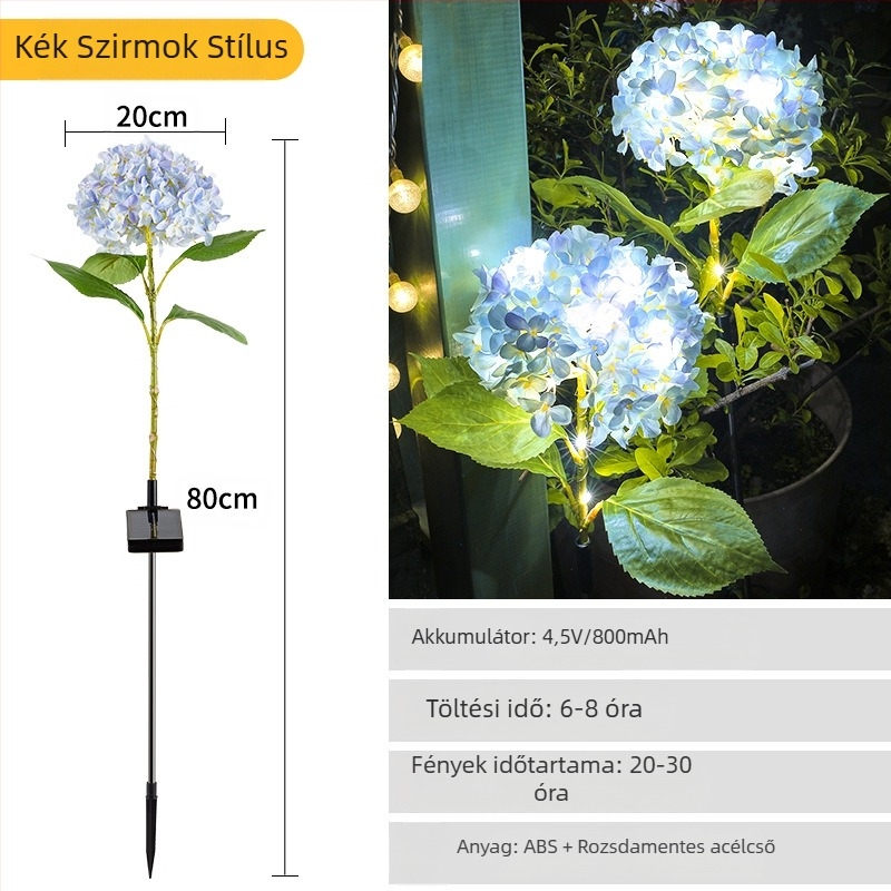 Napelemes kültéri kerti lámpa LED-ekkel, talajba szúrt állvány, gumírozott kivitel, IP65, Modell 03, több mint 36 óra működés