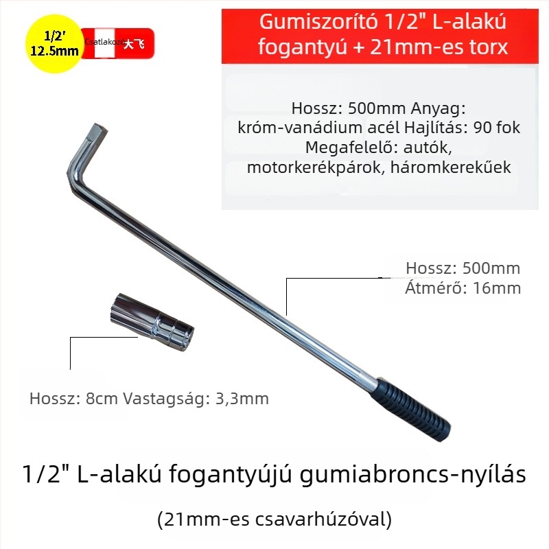 L-típusú gömbfejes szerelőkulcs készlet gumiabroncsokhoz, nehéz kivitel, króm-vanádium acélból