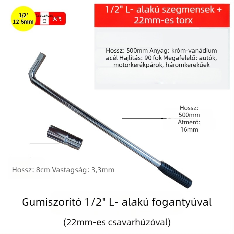 L-típusú gömbfejes szerelőkulcs készlet gumiabroncsokhoz, nehéz kivitel, króm-vanádium acélból