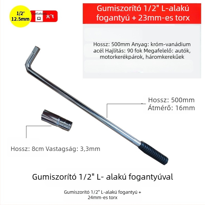L-típusú gömbfejes szerelőkulcs készlet gumiabroncsokhoz, nehéz kivitel, króm-vanádium acélból