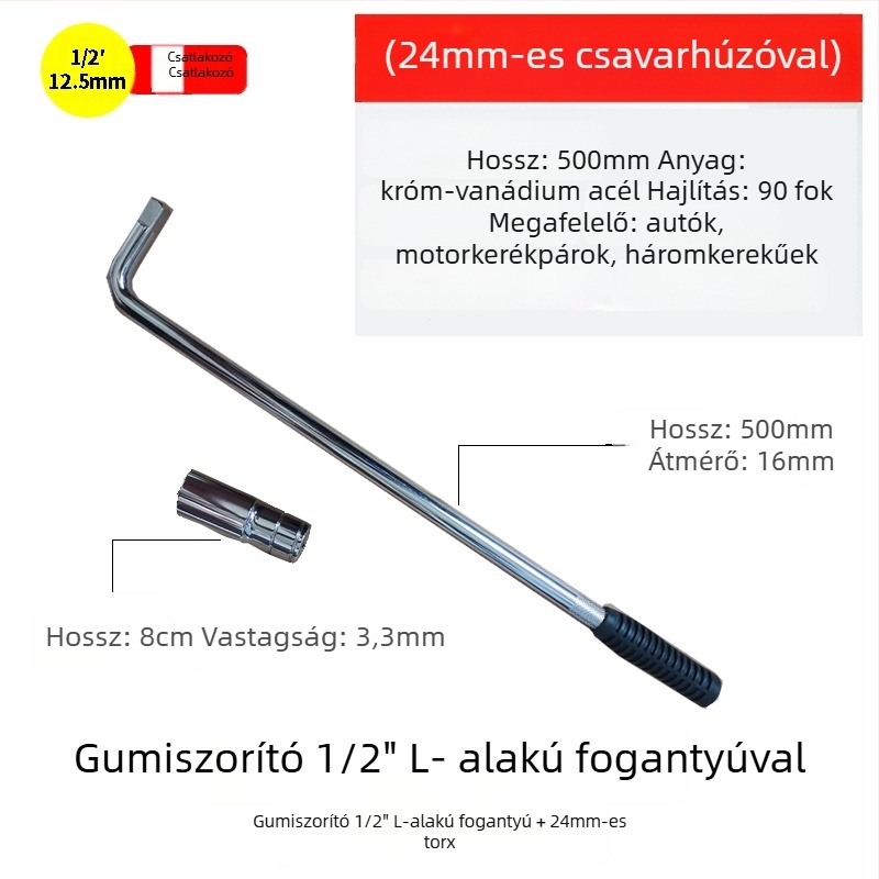 L-típusú gömbfejes szerelőkulcs készlet gumiabroncsokhoz, nehéz kivitel, króm-vanádium acélból