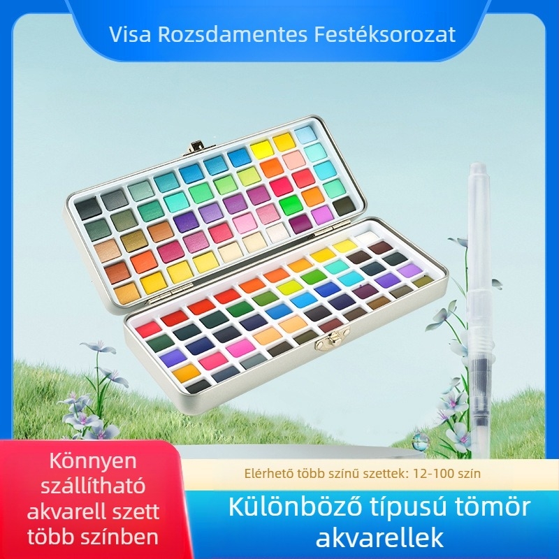 Vas dobozban lévő akvarellfesték készlet akvarell festéshez; anyag: akvarell festék; behozatal: Nem; IP engedély: Nincs