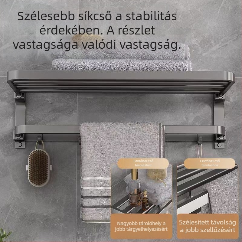 Space alumínium törölközőtartó, fúrás nélküli falra szerelhető, 2 réteg, teherbírás >15 kg, 2023-as új, továbbfejlesztett dupla hajlított modell, felületi műanyag permetezés