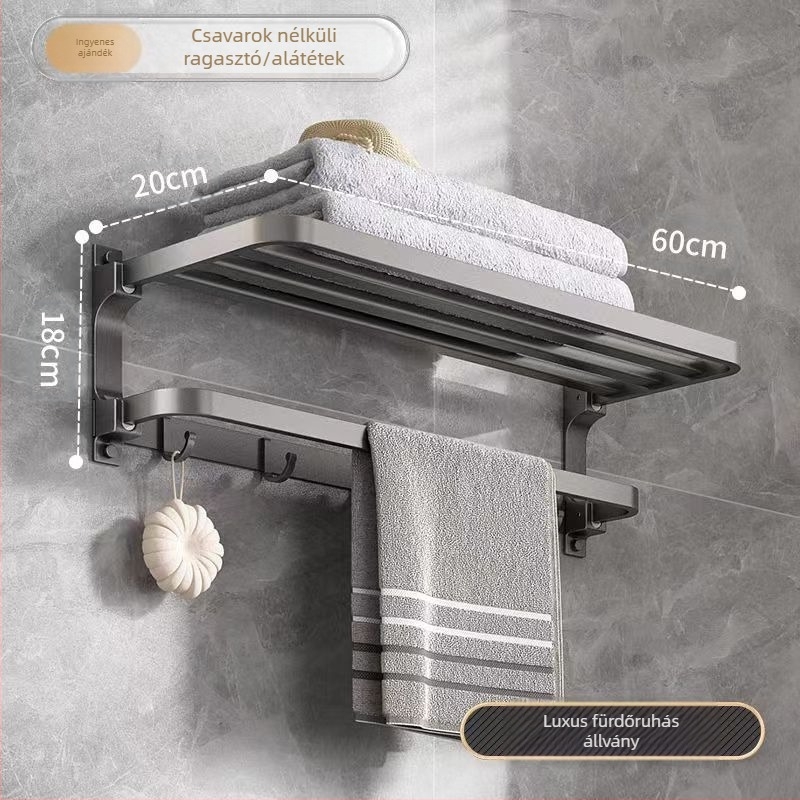 Space alumínium törölközőtartó, fúrás nélküli falra szerelhető, 2 réteg, teherbírás >15 kg, 2023-as új, továbbfejlesztett dupla hajlított modell, felületi műanyag permetezés
