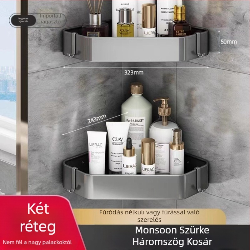 Space alumínium törölközőtartó, fúrás nélküli falra szerelhető, 2 réteg, teherbírás >15 kg, 2023-as új, továbbfejlesztett dupla hajlított modell, felületi műanyag permetezés