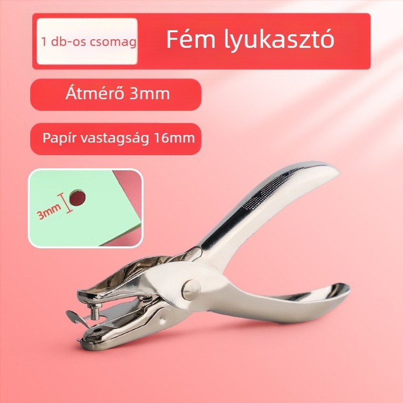 Körkörös lyukasztó papírhoz és kártyákhoz, lyukak 3 mm és 6 mm, kötőeszköz lazán lapokhoz