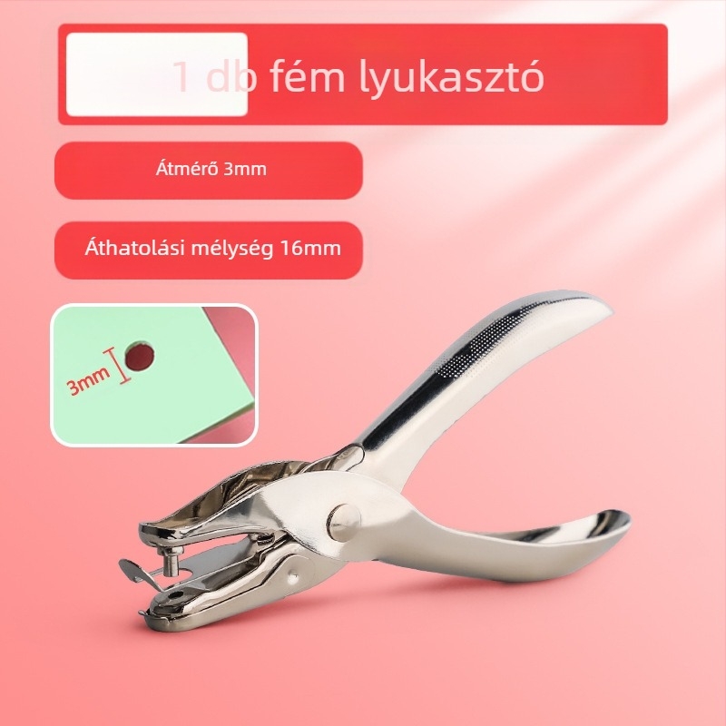 Körkörös lyukasztó papírhoz és kártyákhoz, lyukak 3 mm és 6 mm, kötőeszköz lazán lapokhoz