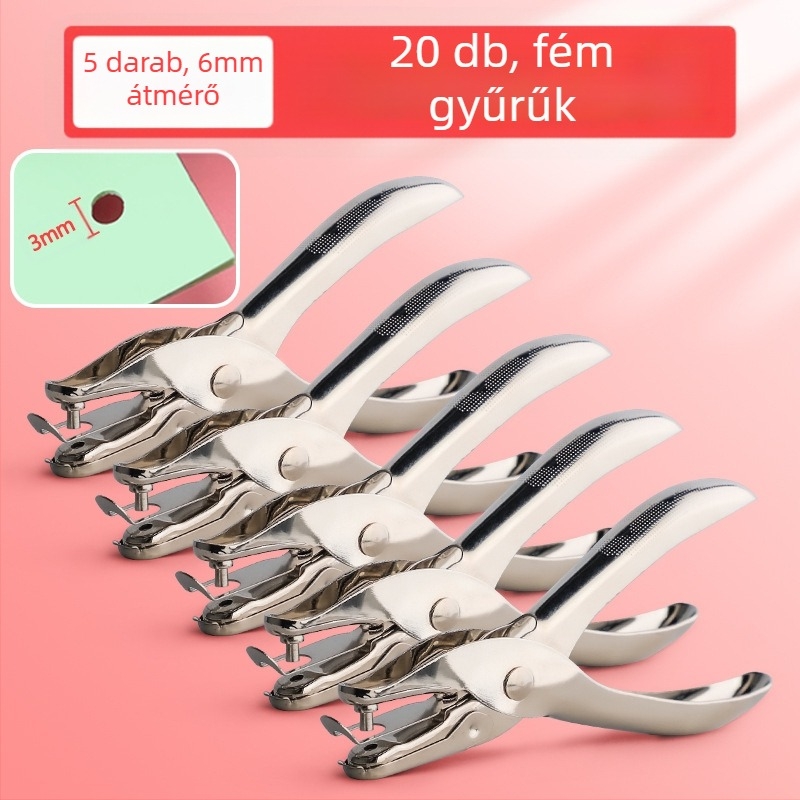 Körkörös lyukasztó papírhoz és kártyákhoz, lyukak 3 mm és 6 mm, kötőeszköz lazán lapokhoz