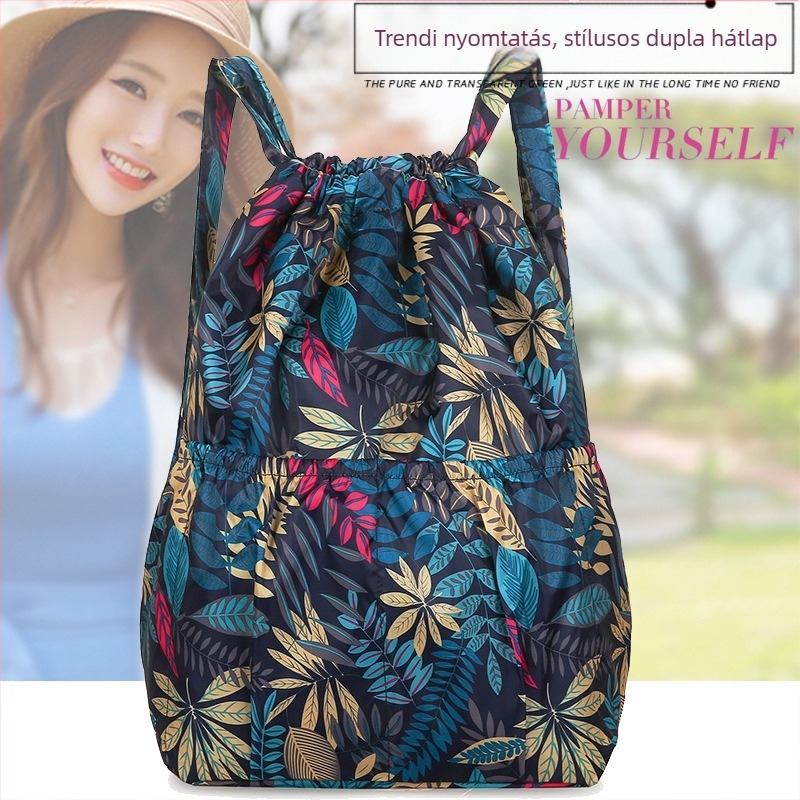 Uniszex kötőzsinóros hátizsák – nylon, vízálló, belső zsebek a telefonhoz és azonosítóhoz, külső nyitott zseb, 2025 tavasza