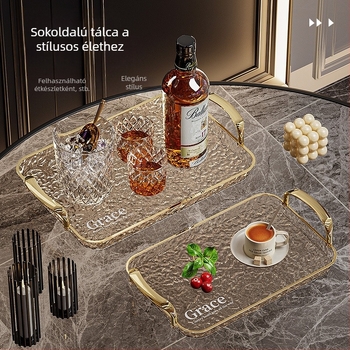 Négyzet alakú tálca fogantyúkkal, PET+ABS anyagból, modern minimalista stílus, ütésálló.