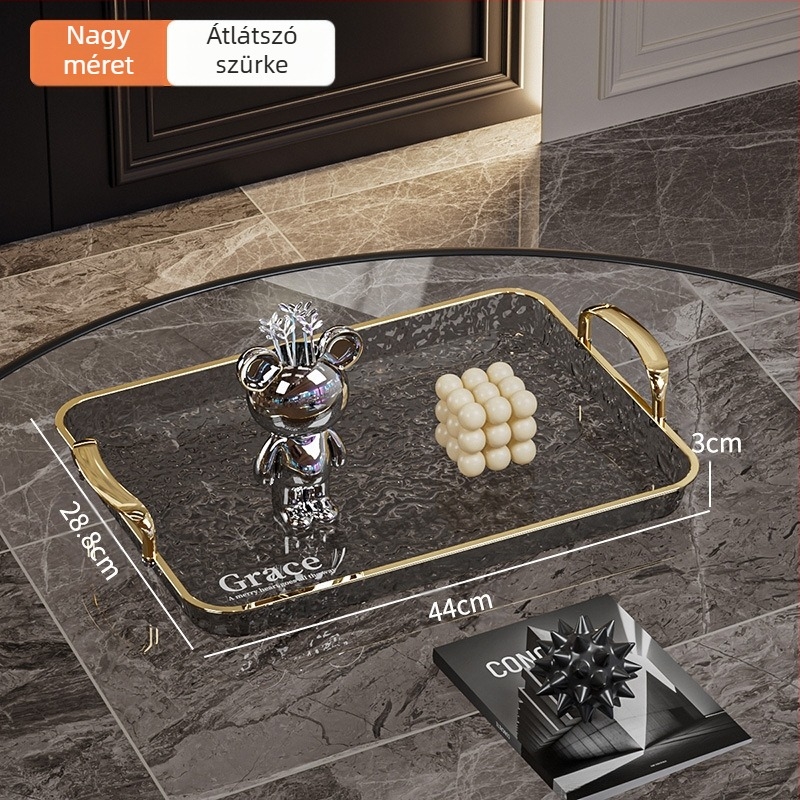 Négyzet alakú tálca fogantyúkkal, PET+ABS anyagból, modern minimalista stílus, ütésálló.