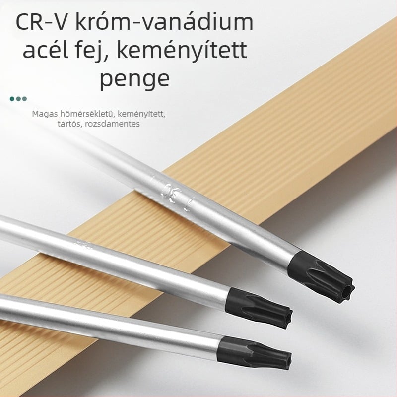Hosszabbított csavarhúzóbitkészlet mágneses végével – Torx (T5, T8, T27, T30) és hatszögletű bitek, szénacél