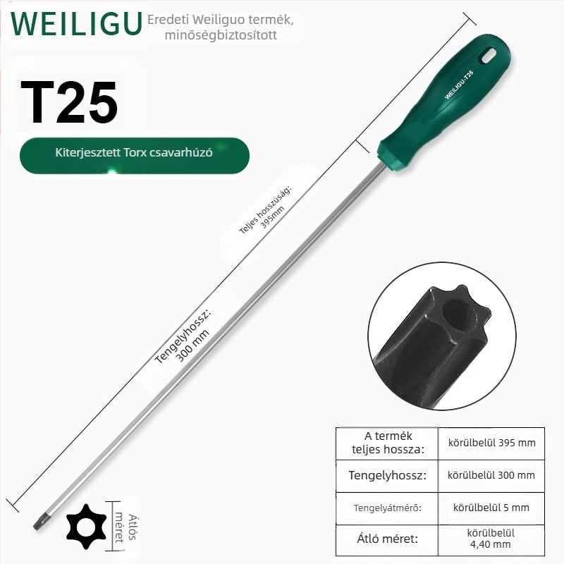 Hosszabbított csavarhúzóbitkészlet mágneses végével – Torx (T5, T8, T27, T30) és hatszögletű bitek, szénacél