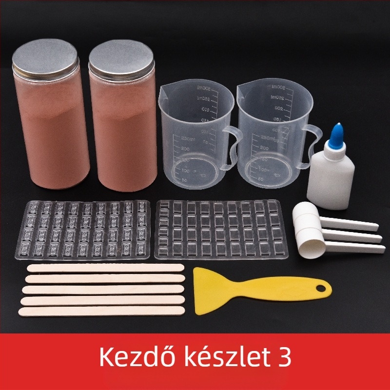 Homokasztal téglakészlet modellformákkal mini téglák építéséhez; nem elektromos, egyfunkciós, 0–3 évesek számára