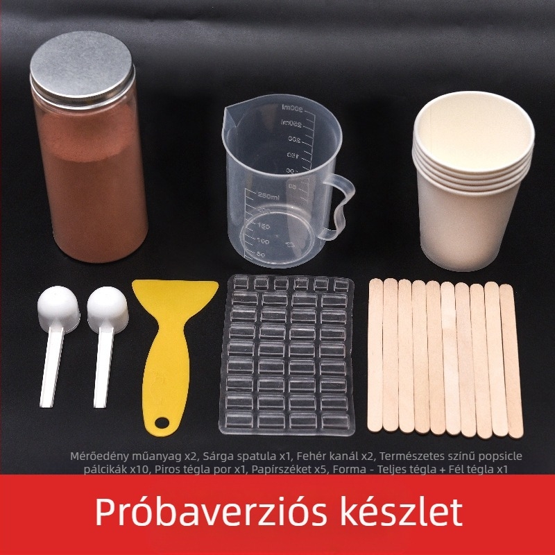 Homokasztal téglakészlet modellformákkal mini téglák építéséhez; nem elektromos, egyfunkciós, 0–3 évesek számára