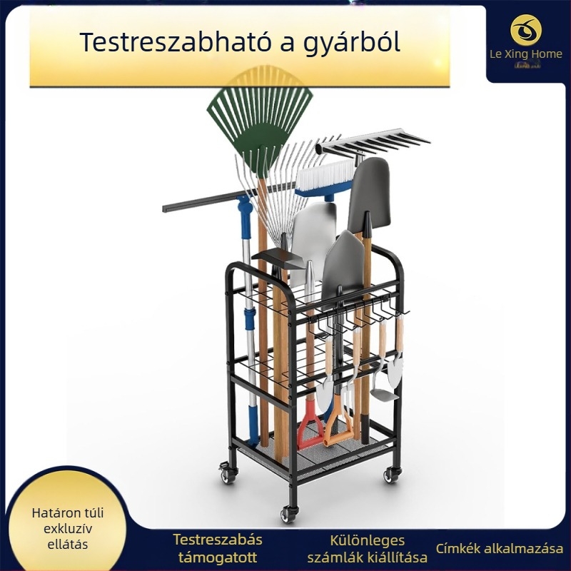 Könnyen mozgatható kerekes szerszám-tároló állvány, 3 szint, padlóra álló, 2 darabos készlet