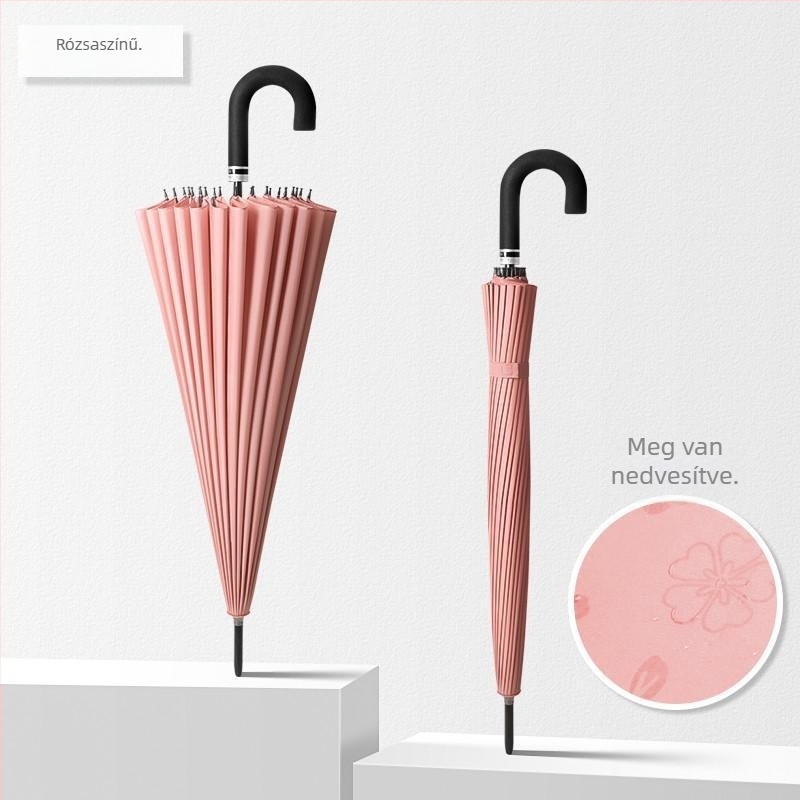 Hosszú nyélű esernyő, 12 bordával, nejlon vászon 170T, szilikon bordák, alumínium nyél, kézi nyitás