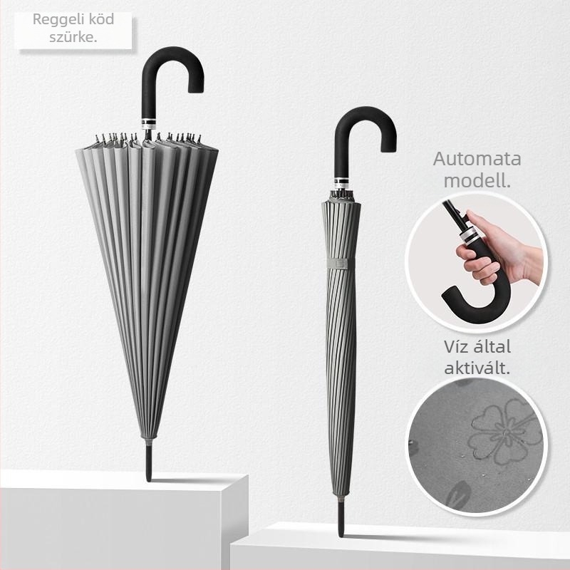 Hosszú nyélű esernyő, 12 bordával, nejlon vászon 170T, szilikon bordák, alumínium nyél, kézi nyitás