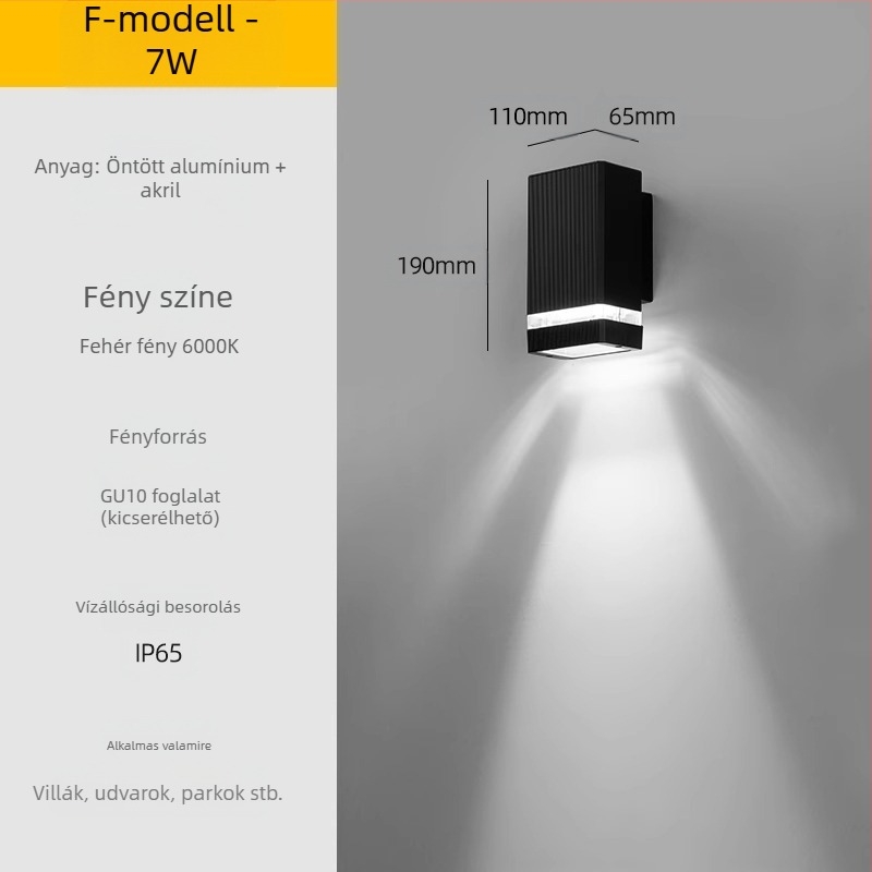 Kültéri LED falikar – vízálló, ABS árnyékoló, alumínium test, alacsony feszültség ≤36V, négyzet alakú falikar villa és bejárat számára