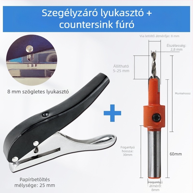 Élzáró lyukasztó, kézi faipari eszköz környezetbarát lemezekhez