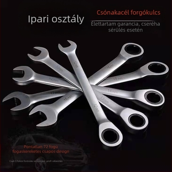 Kétoldalas racsnis kulcs, krómozott felület, króm-vanádium acél, súly 0.7