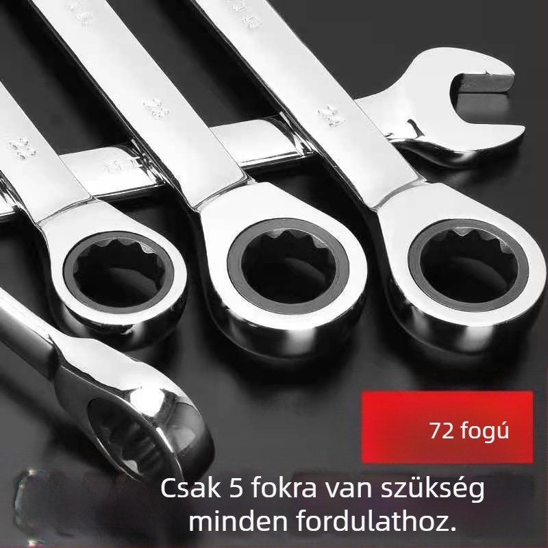 Kétoldalas racsnis kulcs, krómozott felület, króm-vanádium acél, súly 0.7