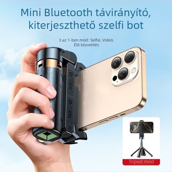 Mini Bluetooth okostelefon-selfie pálca négylábú állvánnyal, teleszkópos, képstabilizálás, beépített világítás, alumíniumötvözet + ABS