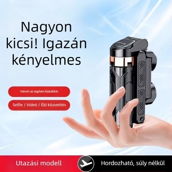 Mini Bluetooth okostelefon-selfie pálca négylábú állvánnyal, teleszkópos, képstabilizálás, beépített világítás, alumíniumötvözet + ABS