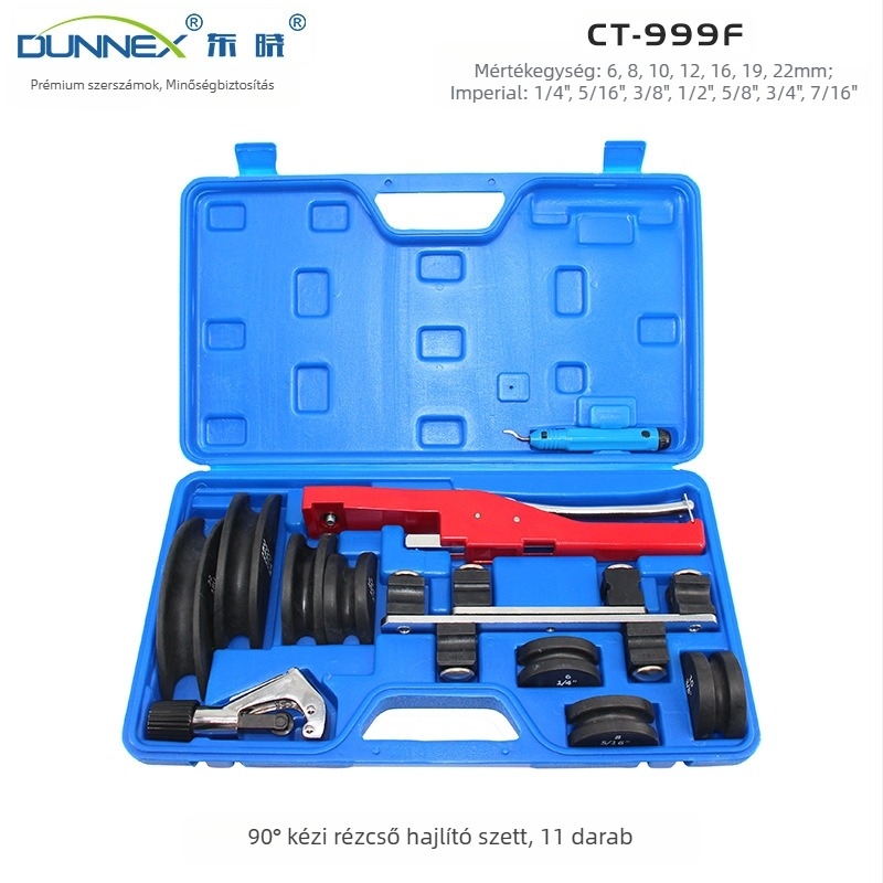 Csőhajlító, tartomány 6–22 mm hajlítás, 90° hajlítás, kézi ratchet nyálkoronggal, alumíniumötvözet + mérnöki műanyagok, testreszabható