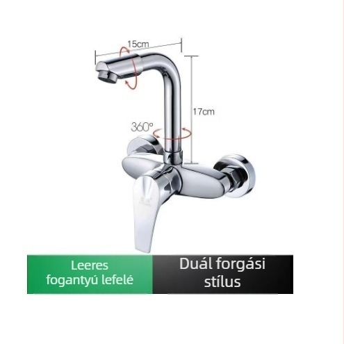 Falba épített bronz testű meleg–hideg víz keverőcsaptelep konyhai mosogatóhoz és mosómedencéhez, forgatható, kerámiás szelep
