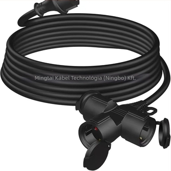 MT Y-alakú hosszabbító kábel, két aljzattal, kültéri vízálló, PVC burkolat, CE tanúsítvány, 3C 2011010101472172