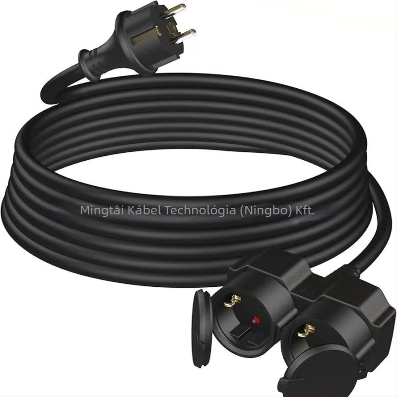 MT Y-alakú hosszabbító kábel, két aljzattal, kültéri vízálló, PVC burkolat, CE tanúsítvány, 3C 2011010101472172