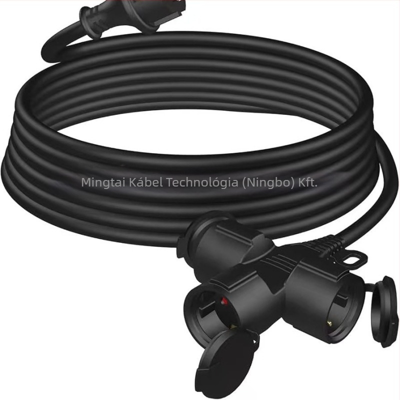 MT Y-alakú hosszabbító kábel, két aljzattal, kültéri vízálló, PVC burkolat, CE tanúsítvány, 3C 2011010101472172